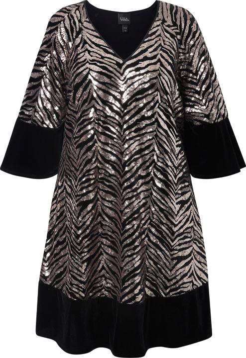 Immagine prodotto Ulla Popken Abito di velluto dal taglio svasato con paillettes, scollo a V e maniche a 3/4 (42, 44)