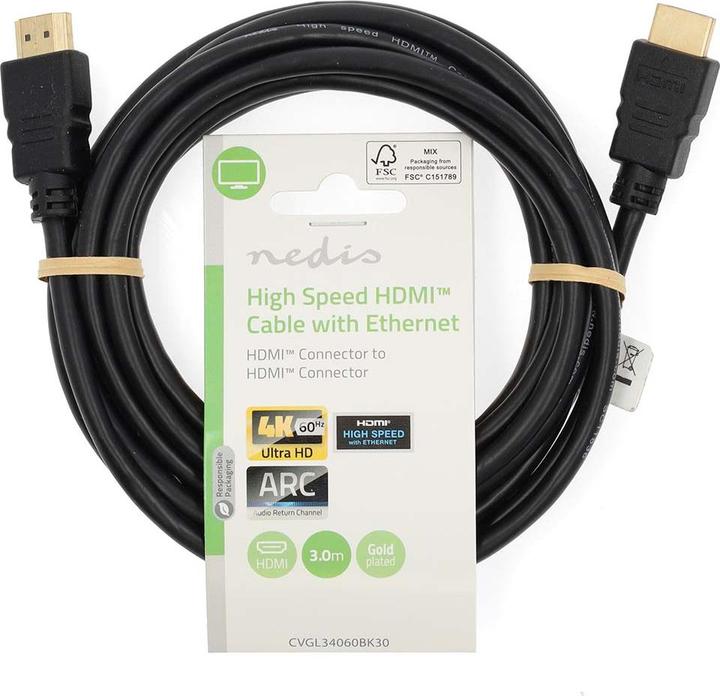 Actual product image Nedis High Speed HDMI ™ Cable with Ethernet | HDMI™ Plug | HDMI™ Plug | 4K@60Hz | ARC | 18 Gb (3 m)