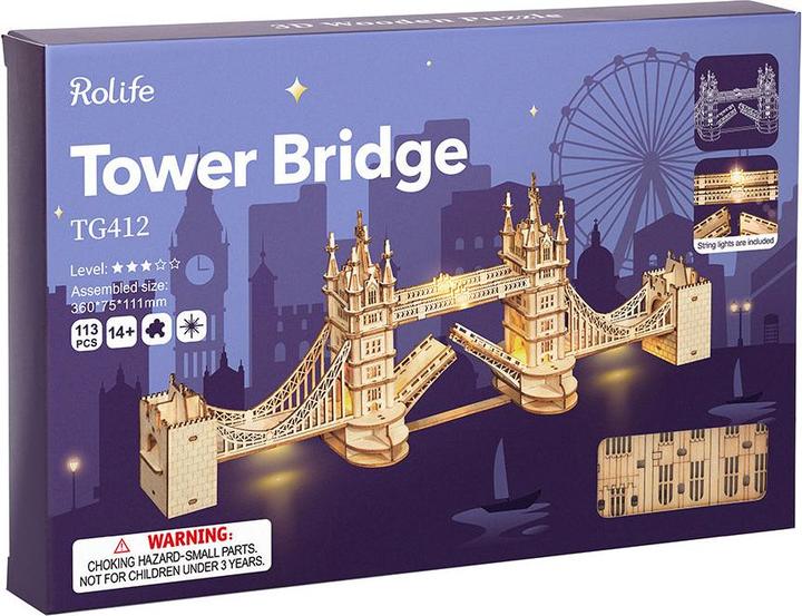 Actual product image Robotime Wooden Model Puzzle 3D Tower Bridge (113 pieces)