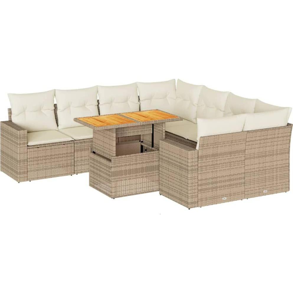 VidaXL, Gartenlounge, 9-tlg. Garten-Sofagarnitur mit Kissen Beige Poly Rattan