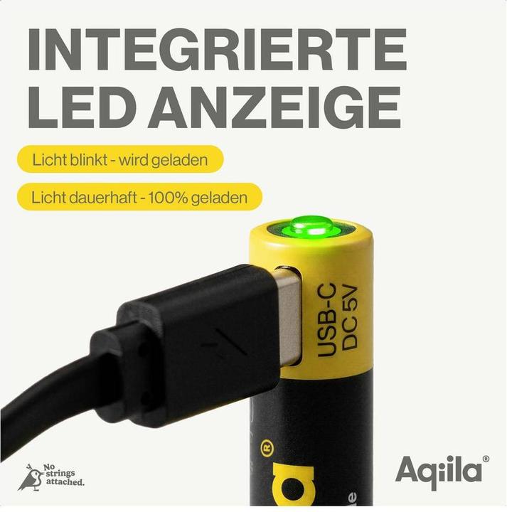 Produktbild Aqiila - USB-C Wiederaufladbare Batterie - AAA - 600 mAh - 4er-Pack (4 Stk., AAA, 600 mAh)