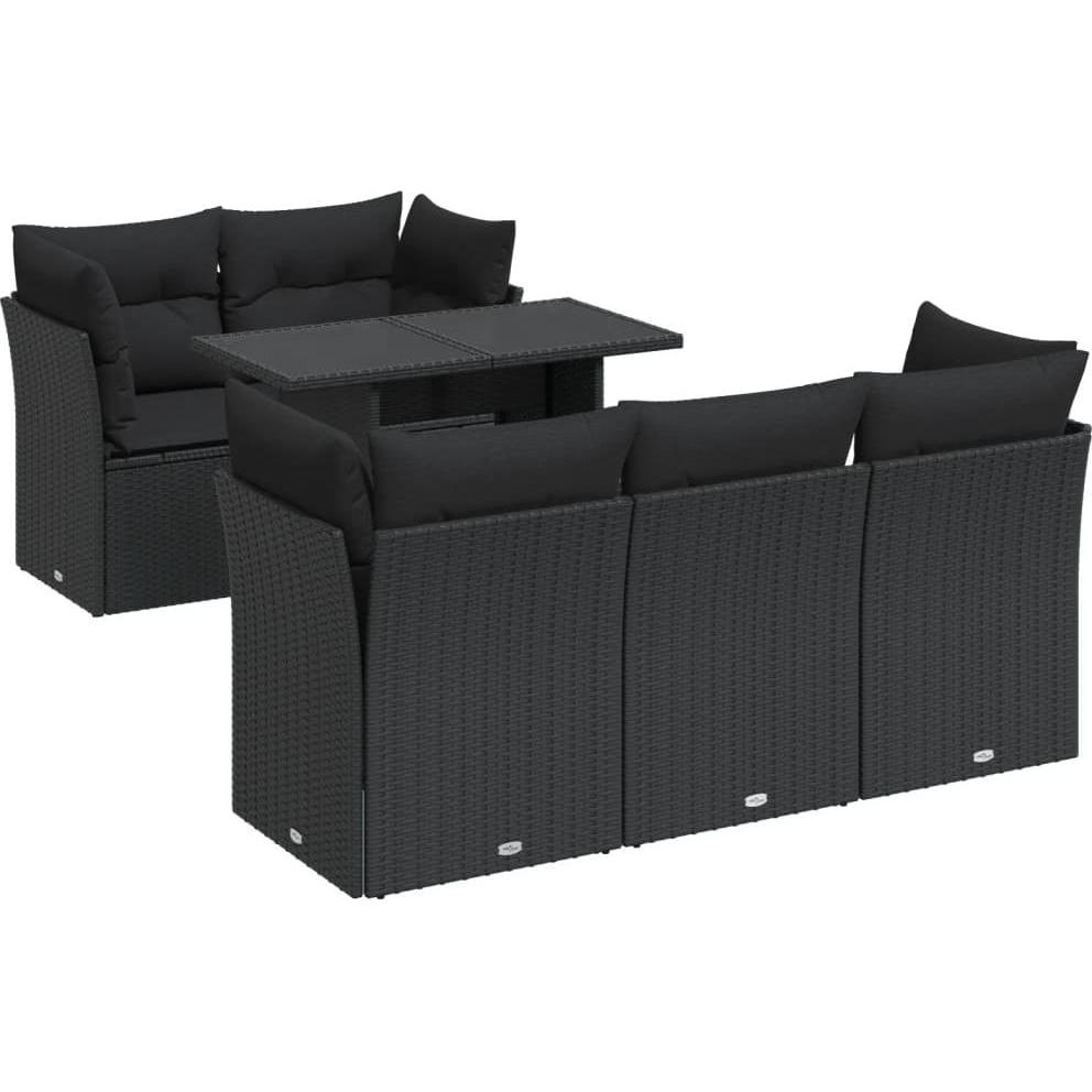 VidaXL, Gartenlounge, 6-tlg. Garten-Sofagarnitur mit Kissen Schwarz Poly Rattan