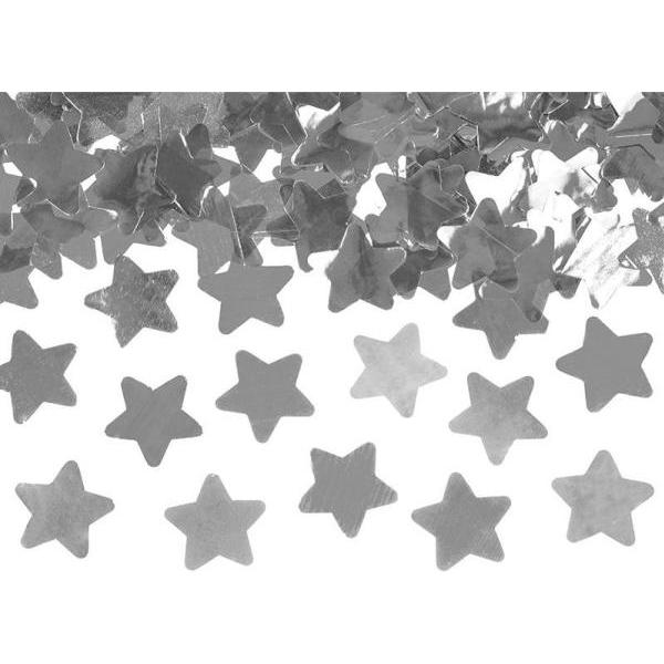 Partydeco Confetti cannon with stars, silver, 60cm (1 pkt / 1 pc.)