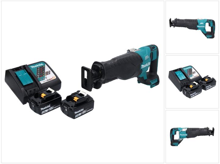 1x Makita DJR 187 Akku Reciprosäge, 2x Makita BL 1850 B 18 V 5,0 Ah Akku, 1x Makita DC 18 RC Akku Schnell Ladegerät