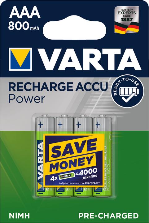 Produktbild Varta Recharge Accu Power (4 Stk., AAA / LR03 / Micro / R03 / AM4 / MN2400 / KR03, 800 mAh)