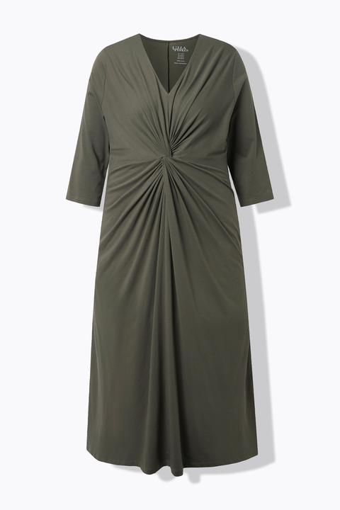 Produktbild Ulla Popken Maxikleid, drapiert, A-Linie, V-Ausschnitt, 3/4-Arm (62)
