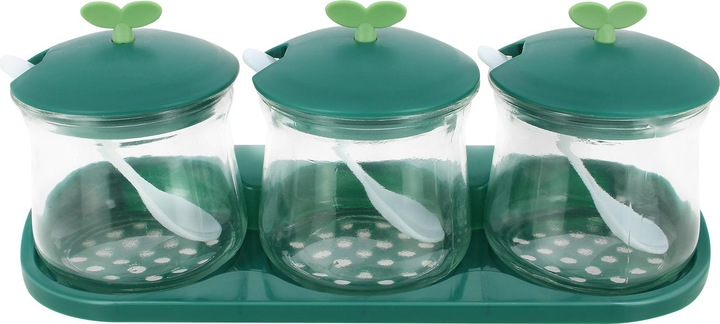 Immagine prodotto Cheffinger Set di 3 barattoli per spezie in vetro con coperchi e supporti in plastica (15 l)