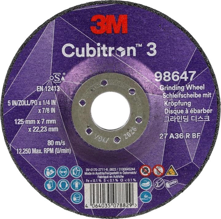 Produktbild 3M Schruppscheibe Cubitron™ 3 D125xS7mmKörnung 36+ gekröpft ™ Cubitron™ 3 Bohrung 22,23 mm (36+)