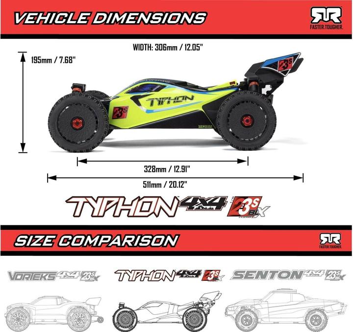 Produktbild Arrma Buggy TYPHON BLX 223S Gelb ARTR, 1:8 (ARR Almost-Ready-to-Race)