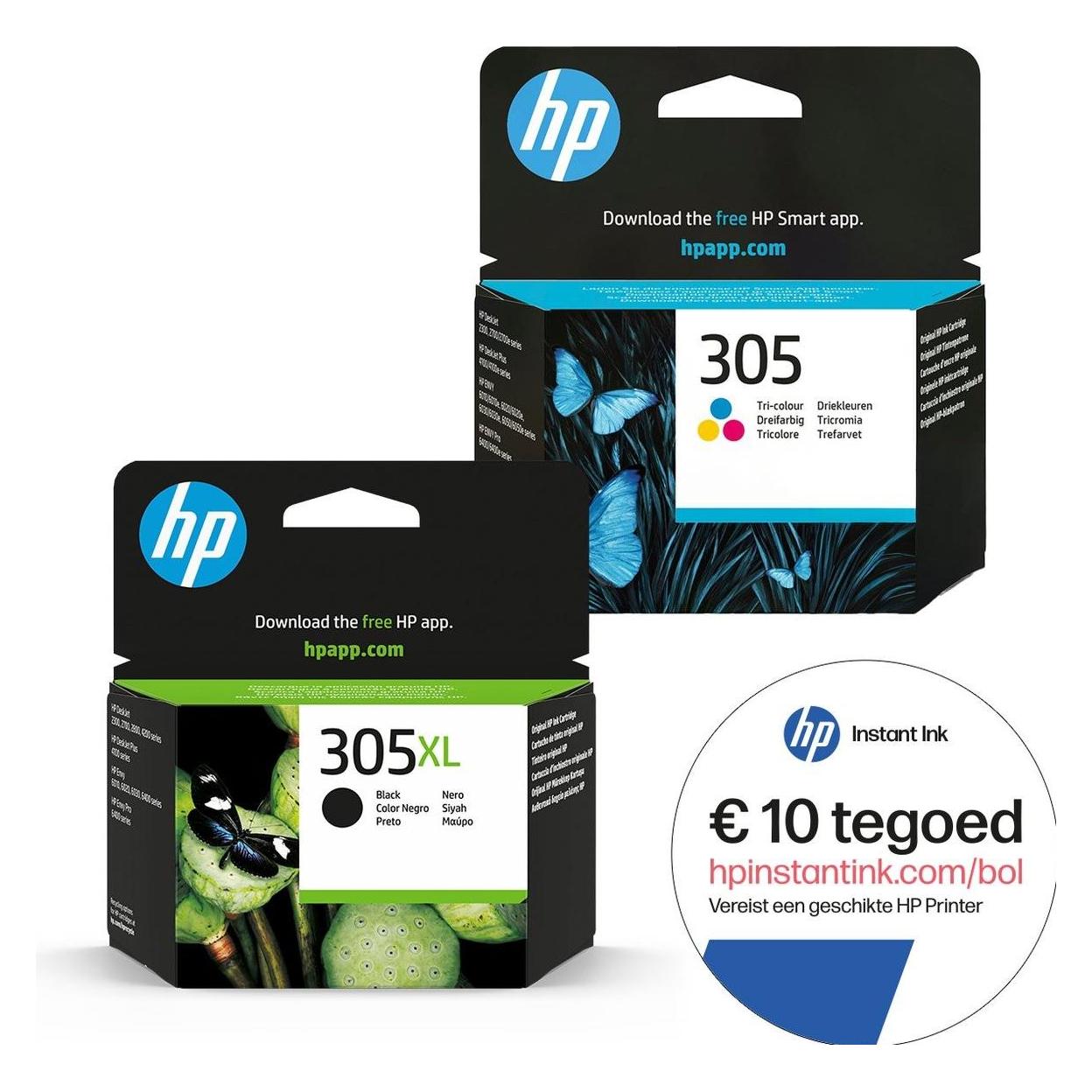 Hp, Inkt, 305 - Inktcartridge 305XL Zwart & 305 Kleur + Instant Inkt Tegoed