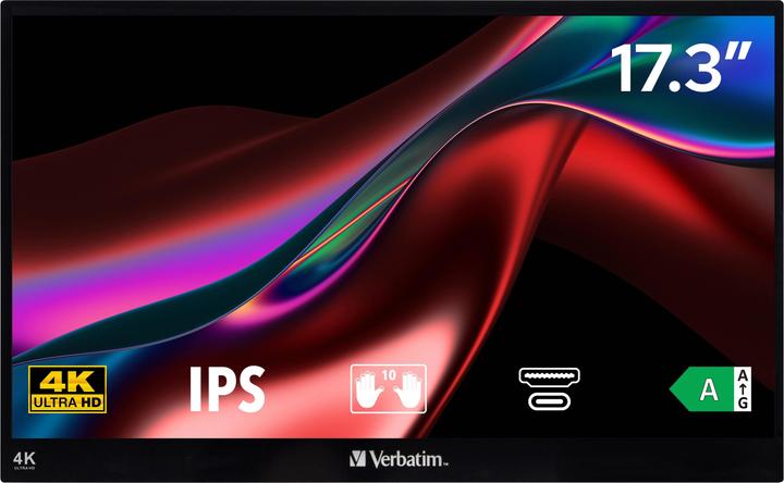 Actual product image Verbatim PMT-17-4K Portable Touchscreen Monitor 17.3" 4K Ultra HD Metal Housing (3840 x 2160 Pixels, 17.30")