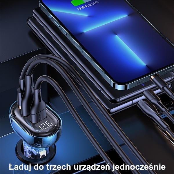 Actual product image Usams Ład. sam. 2xUSB+1xUSB-C 80W Fast Charge niebieski/blue CC159CC02 (US-CC159)