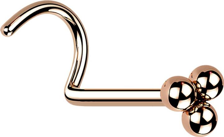 Produktbild Star Piercing Nasenstecker gebogen rosegold drei Kugeln (ohne Messing, Chirurgenstahl 316L)