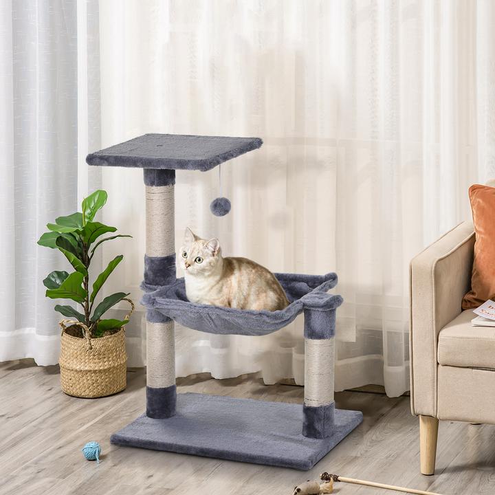 Produktbild PawHut Katzenbaum mit Sisalsäulen (70 cm, Grau)