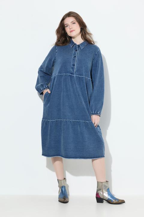 Produktbild Ulla Popken Sweatkleid, Volants, A-Linie, Hemdkragen, Langarm (62)