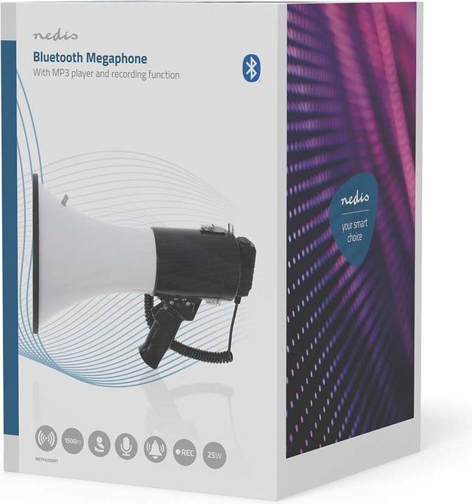 Image du produit Nedis Mégaphone - Portée maximale : 1500 m - Réglage du volume maximal : 120 dB - Microphone détachable (Porte-voix)