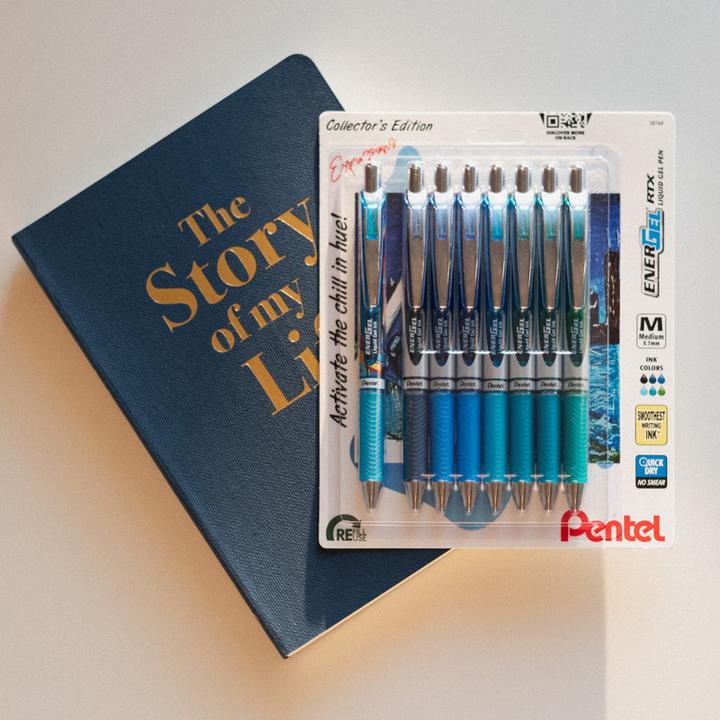 Actual product image Pentel EnerGel (Aqua blue, Blue, Cyan, Night blue, Teal, 8x)