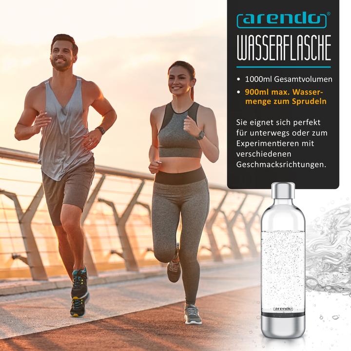 Produktbild Arendo Wassersprudler Flasche 1L für Soda Streamer, max. 900ml zum Sprudeln, 1000ml Füllmenge