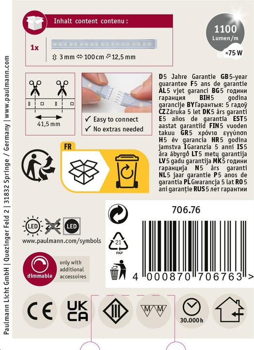 Immagine prodotto Paulmann MaxLED 1000 Strisce (Bianco caldo, 100 cm, Interno)