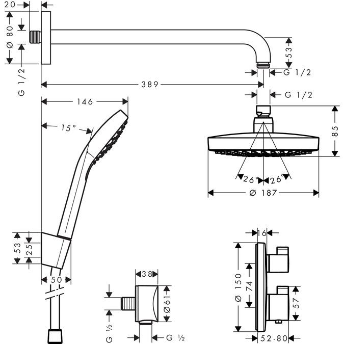 Thumbnail - hansgrohe, Duschsystem, Croma Select S Duschsystem Set mit Ecostat S