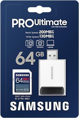 Immagine prodotto Samsung PRO Ultimate con lettore di schede USB (64 GB, SDXC, U3, UHS-I)