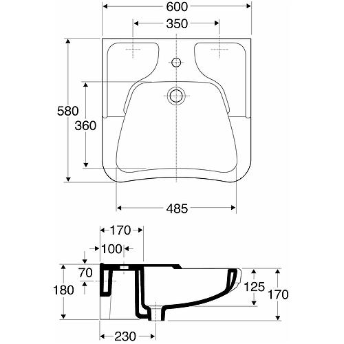 Thumbnail - Geberit, Waschbecken, IFØ Hospitalsvask 60x58 cm med god plads under vasken. For boltemontering. (600 mm)