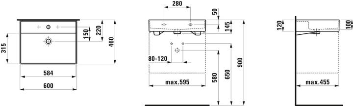 Actual product image Laufen Washbasin KARTELL 600x460mm ubaufä m ÜL 1 HL-Ausf. we ma (460 mm, 600 mm)