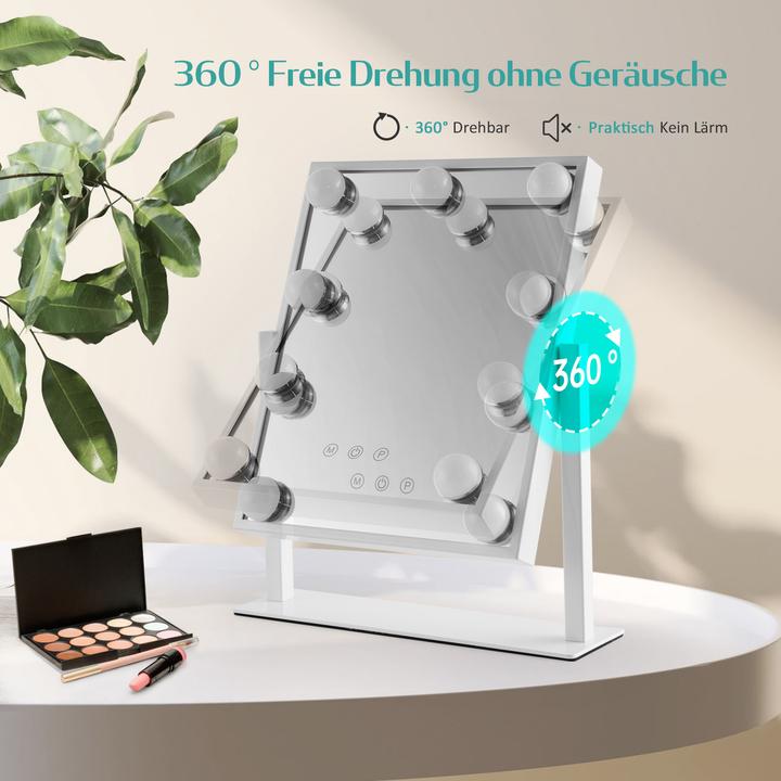 Produktbild Emke Hollywood Kosmetikspiegel mit 9 Lampen, 1X+7X Vergrösserung, 3 Farbtemperatur, 30*36cm, Weiss