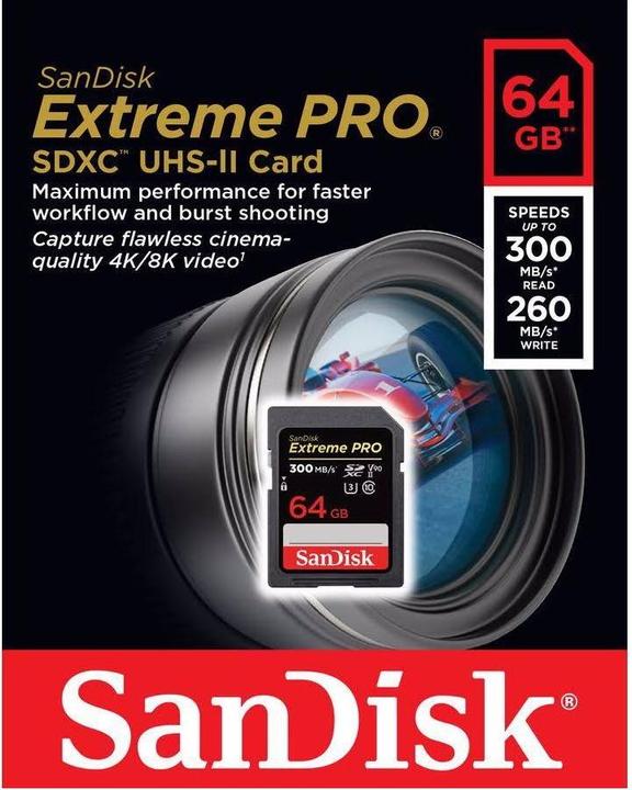 Productafbeelding SanDisk Extreem Pro (64 GB, SDXC, U3, UHS-II)