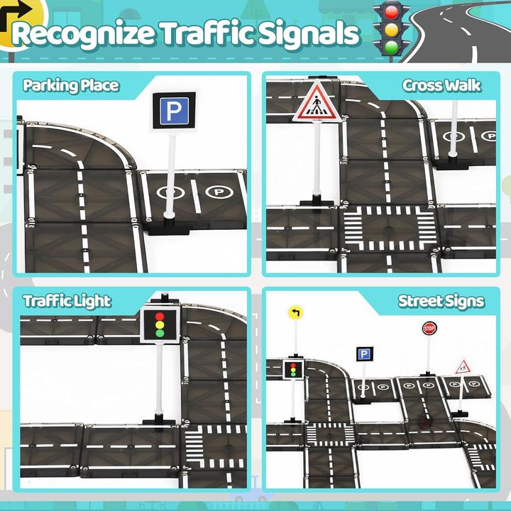 Actual product image Playmags Magnetic tile road set