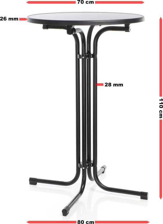 Image du produit Wiltec Toboli table de bistrot pliante noire Ø 70 cm table haute table de bar table de fête ronde