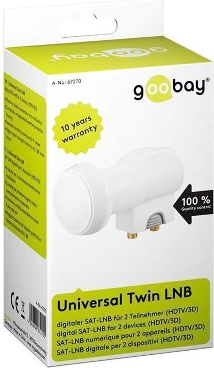 Produktbild Goobay Universal Twin LNB digitaler SAT-LNB DVB-S2 für 2 Teilnehmer 4K, HDTV, 3D Empfang