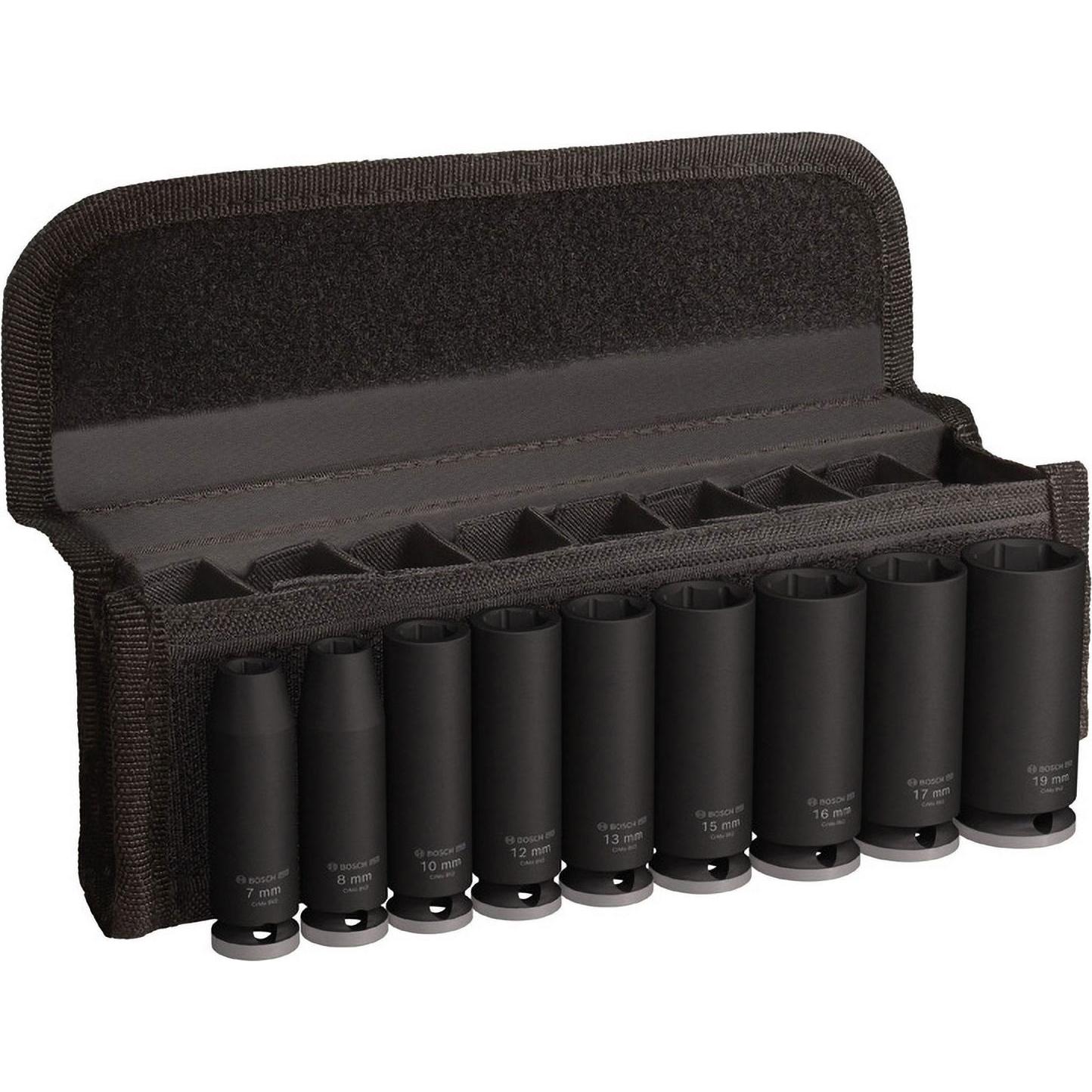 Bosch Professional Zubehör, Steckschlüssel + Stecknuss, Pro Impact (15 mm, 17 mm, 12 mm, 13 mm, 16 mm, 19 mm, 10  mm)