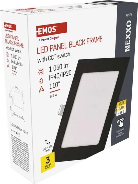 Produktbild Emos LED-Einbauleuchte NEXXO, quadratisch, silber, 12,5W, mit Change CCT (1050 lm)