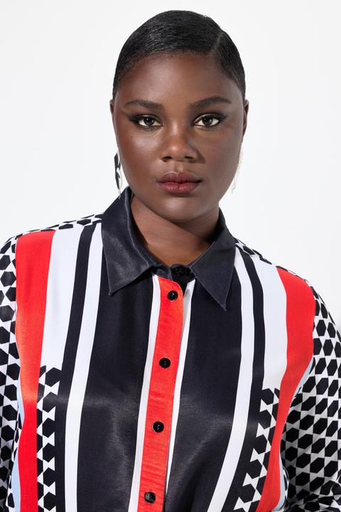 Actual product image Ulla Popken Mixed Print Long Sleeve Button Down Blouse (54)