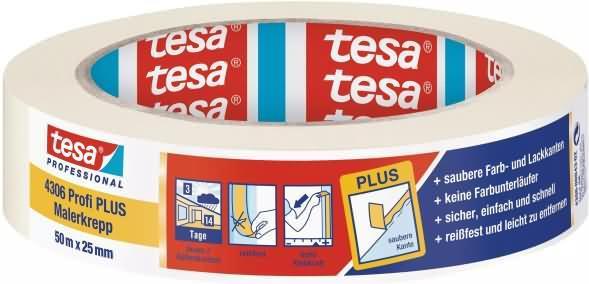 Image du produit tesa Crêpe de peintre 4306 Ruban de masquage en papier de qualité supérieure, 25 mm x 50 m légèrement (25 mm)
