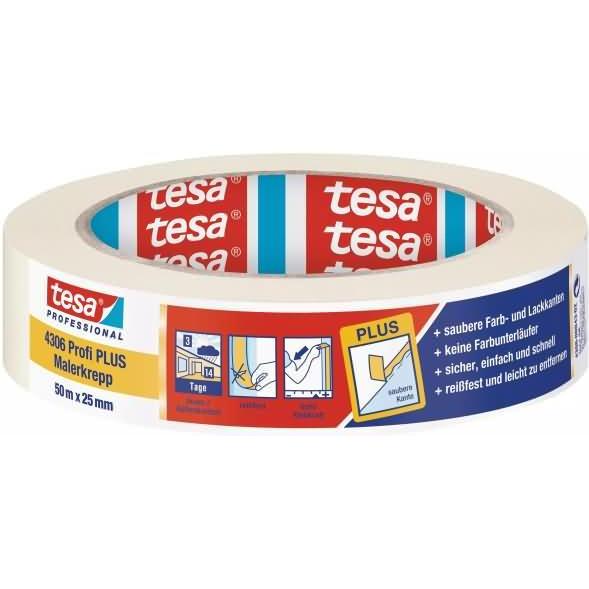 tesa, Klebeband, Maler Krepp 4306 Premium Papierabdeckband, 25 mm x 50 m schwach gekreppt, speziell für Maleranwendu (25...