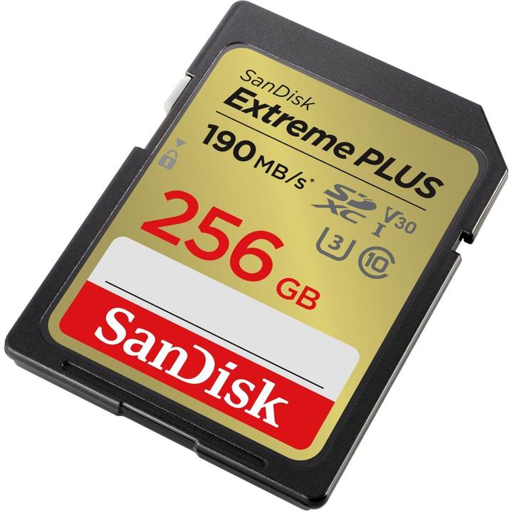 Actual product image SANDISK Extreme Plus 256GB SDHC (256 GB, SDXC, U3, UHS-I)