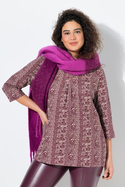 Image du produit Ulla Popken T-shirt, plis fantaisie, ligne en A, col en V, manches 3/4 (50, 52)