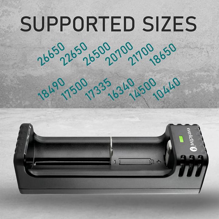 Actual product image Everactive LC-100 (1 pcs., 10440, 14500, 14650, 16340, 17500, 17670, 18350, 18500, 18650, 20700, 21700, 22650, 25500, 26500, 26650, C, D, AAA, AA, AAAA, Chargers without battery)