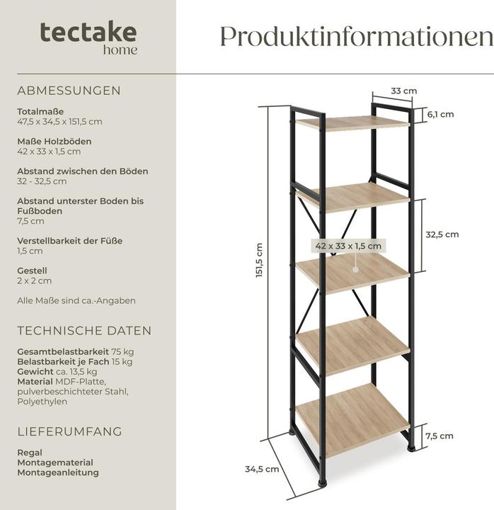 Immagine prodotto tectake Manchester (47.50 x 47.50 x 151.50 cm)