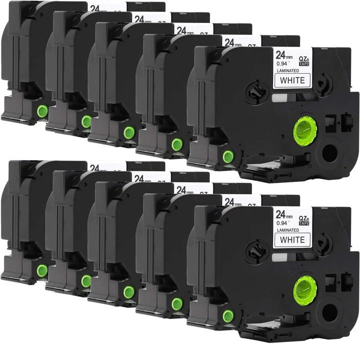 Actual product image Molabel 10er Set Beschriftungsband für Brother Beschriftungsgeräte (2.40 cm, Black, White)