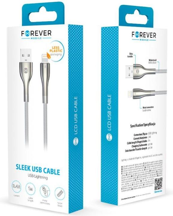 Produktbild Forever Schlankes Kabel USB - Lightning 1,0 m 2.4A weiss (1 m, 12 W)