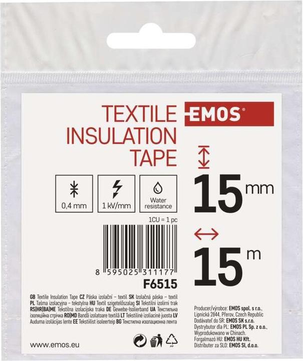 Actual product image Emos Textile insulating tape 15mm/15m black (15 mm)