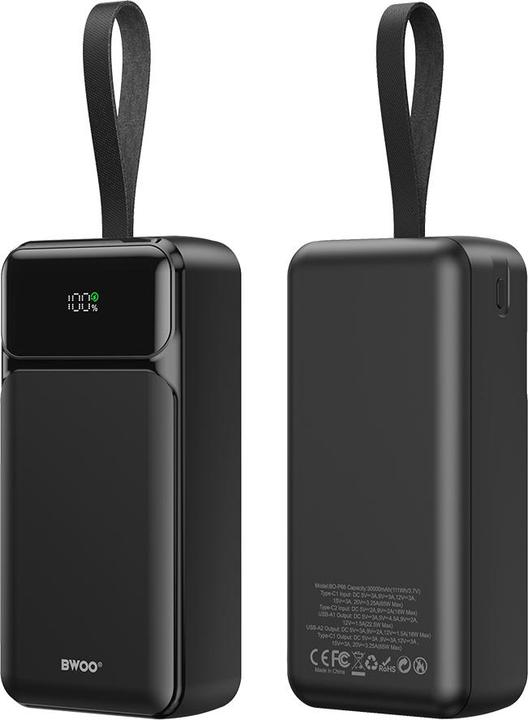 Actual product image Bwoo 65W powerbank 30000 mAh 2x USB-A, 1 x USB-C with LCD display, black (30000 mAh, 65 W)