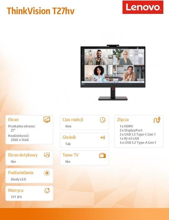 Produktbild Lenovo ThinkVision T27hv-30 (2560 x 1440 Pixel, 27")