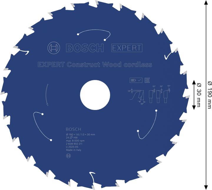Productafbeelding DeWalt Bosch 2608902211 EXPERT cirkelzaagblad - 190 x 30 x 24T - hout