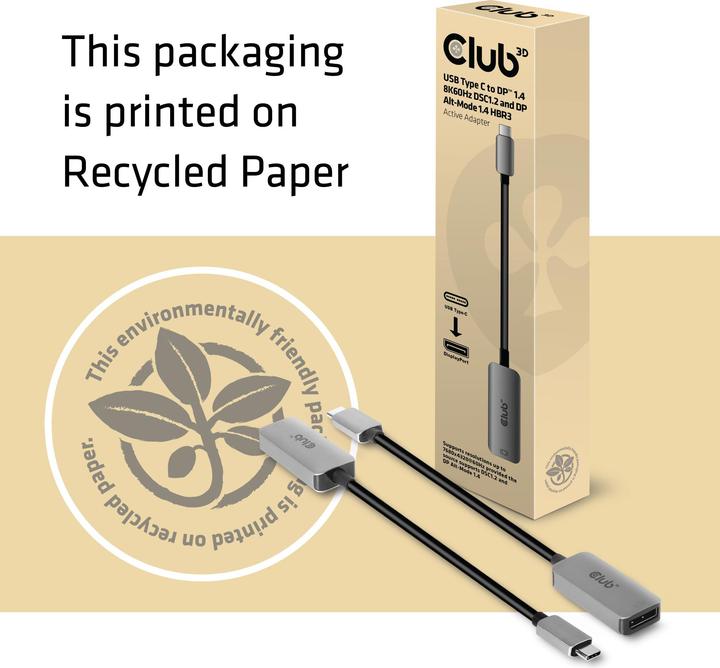 Produktbild Club 3D Adapter USB Type C - DisplayPort 1.4 (DP, 22 cm)