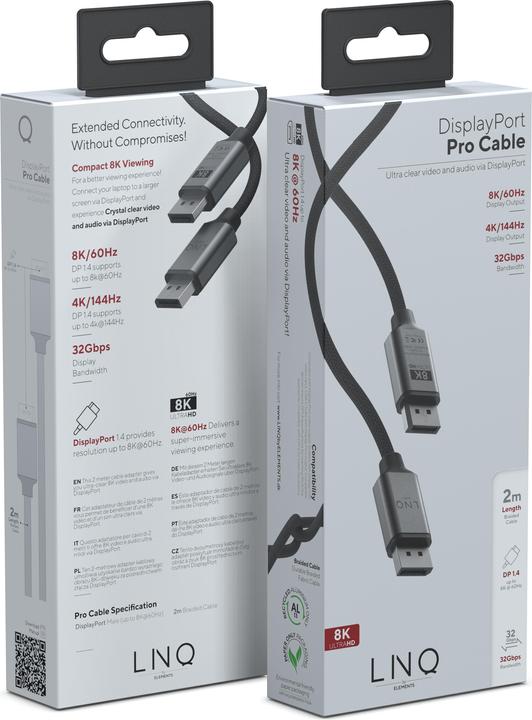 Actual product image LINQ Connects DisplayPort male -> DisplayPort male LQ48025 grey (2 m, DisplayPort, 1.4)