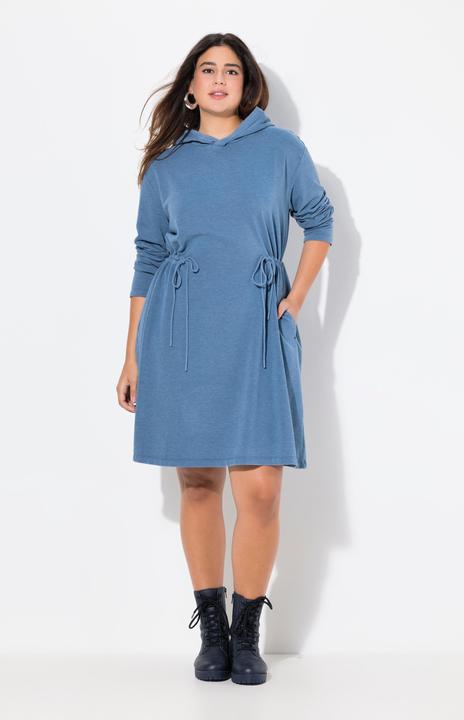 Image du produit Ulla Popken Robe en molleton à capuche et manches longues, ruban à fronces. Coupe trapèze (42, 44)